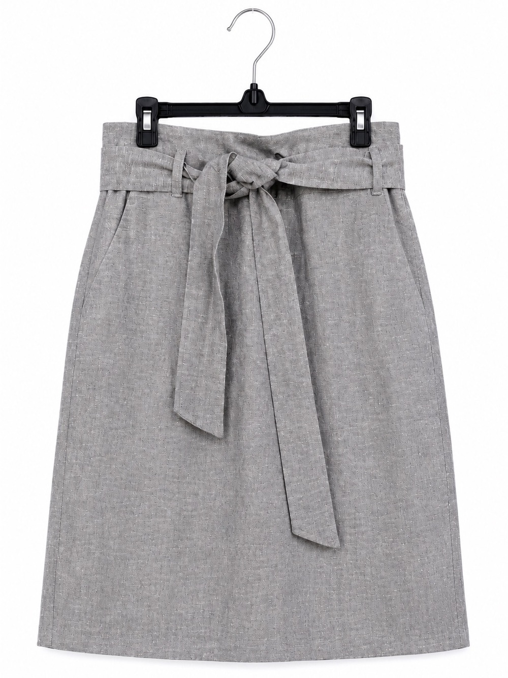 Ann Taylor Petite Linen Cotton Pencil Skirt Blue Size 2P Tie Waist